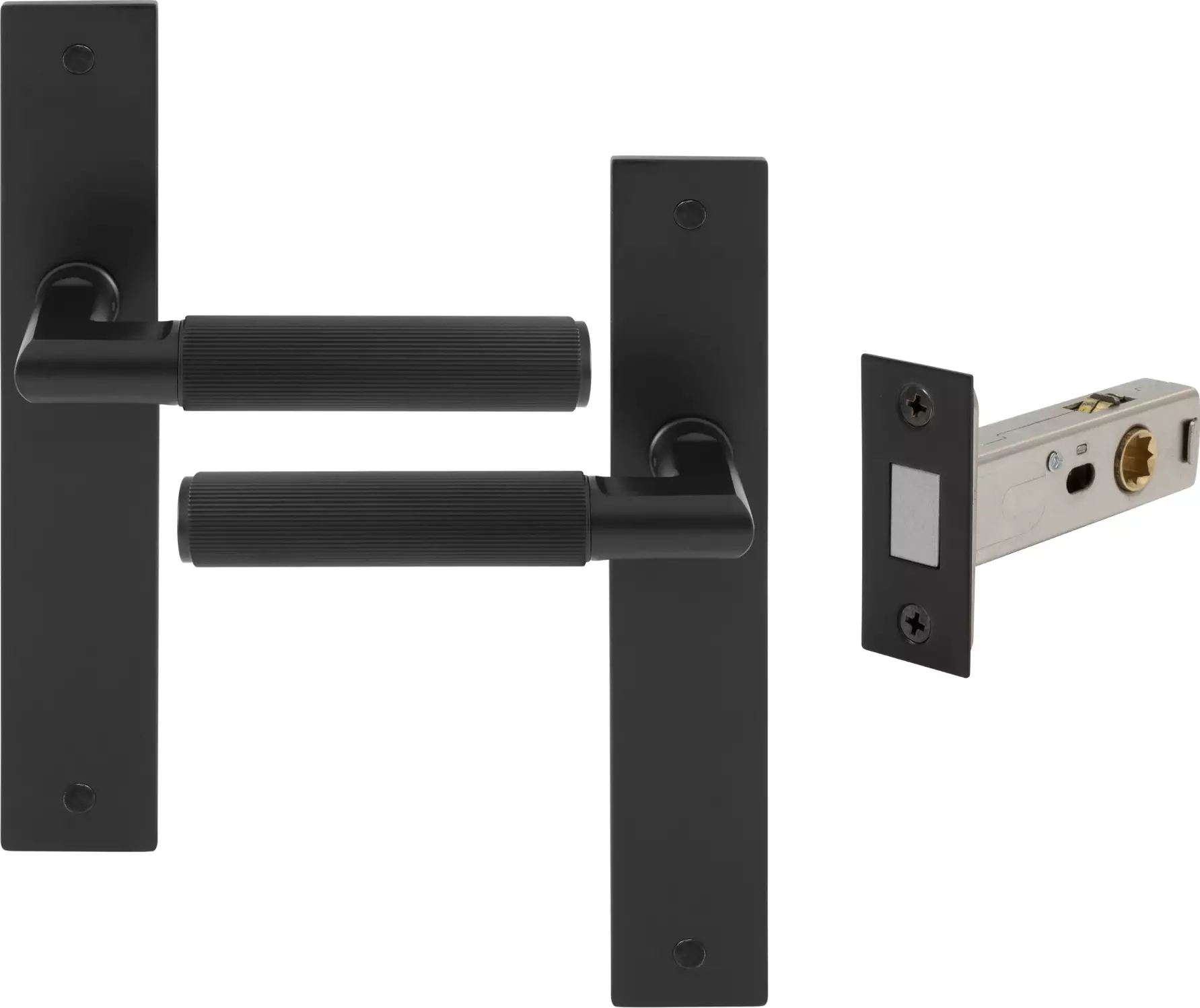 Lumina Longplate Passage Set - Magn. Latch - Linear Knurl - BLK