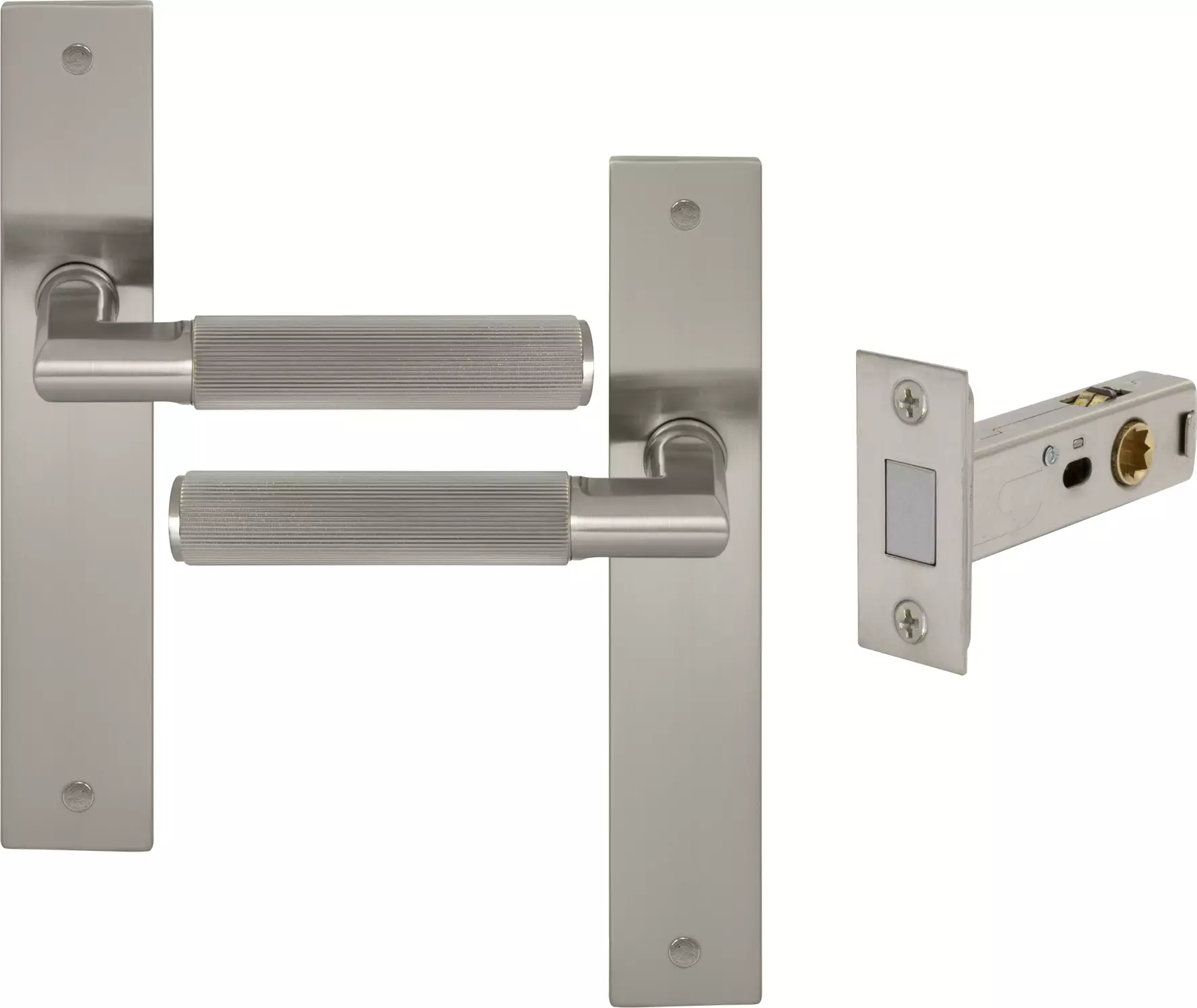 Lumina Longplate Passage Set - Magn. Latch - Linear Knurl - BN