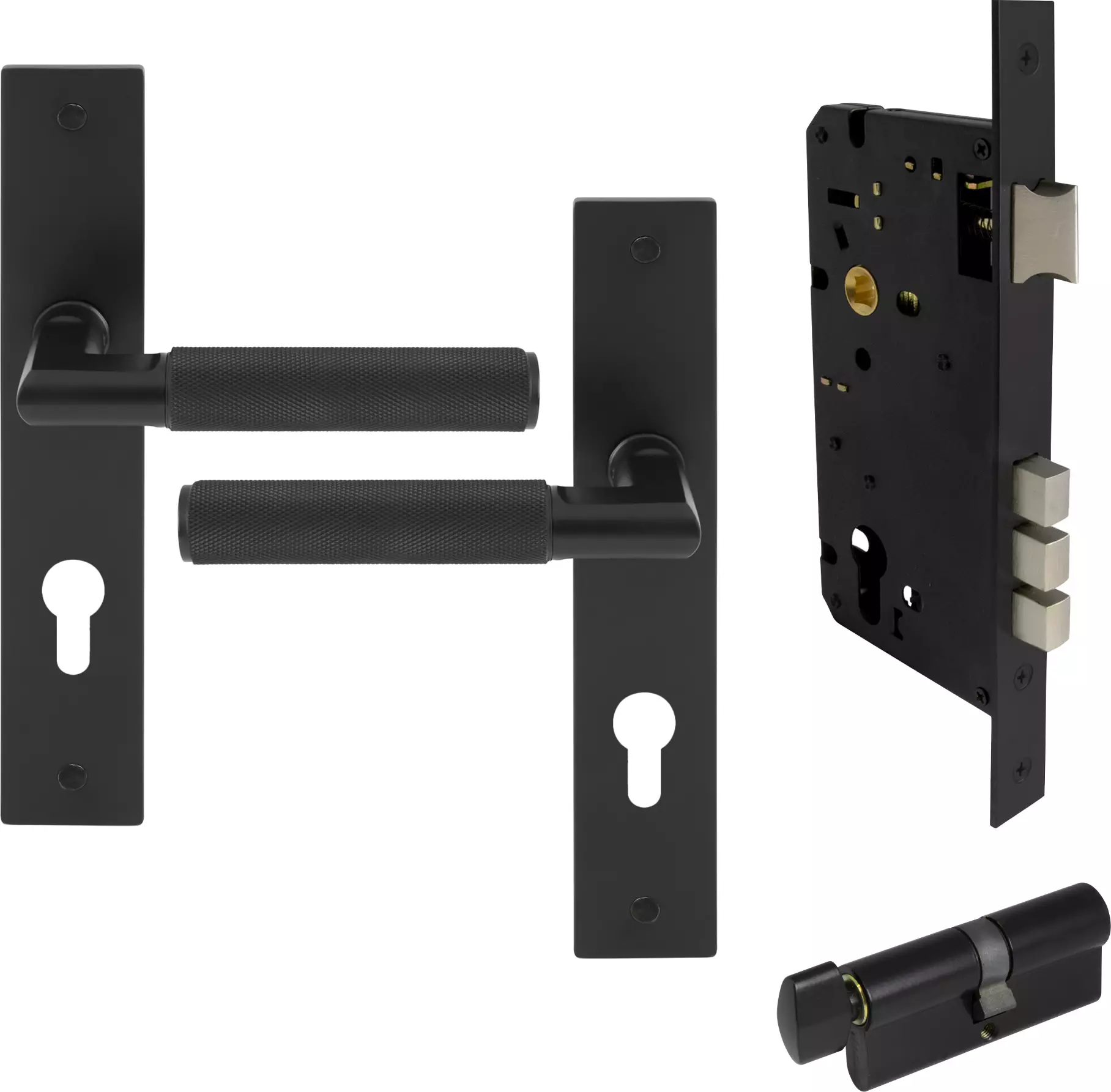 Lumina Longplate Entrance Set - K/T - Diamond Knurl   - BLK