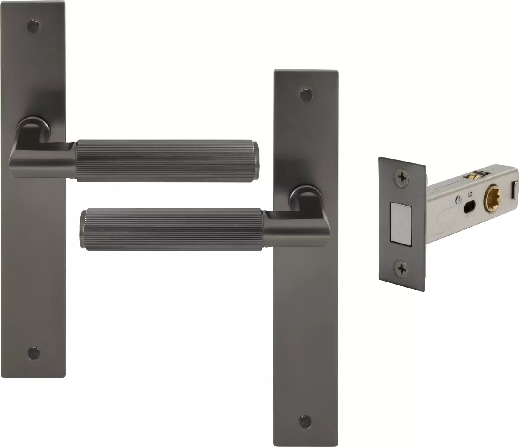 Lumina Longplate Passage Set - Magn. Latch - Linear Knurl - GN