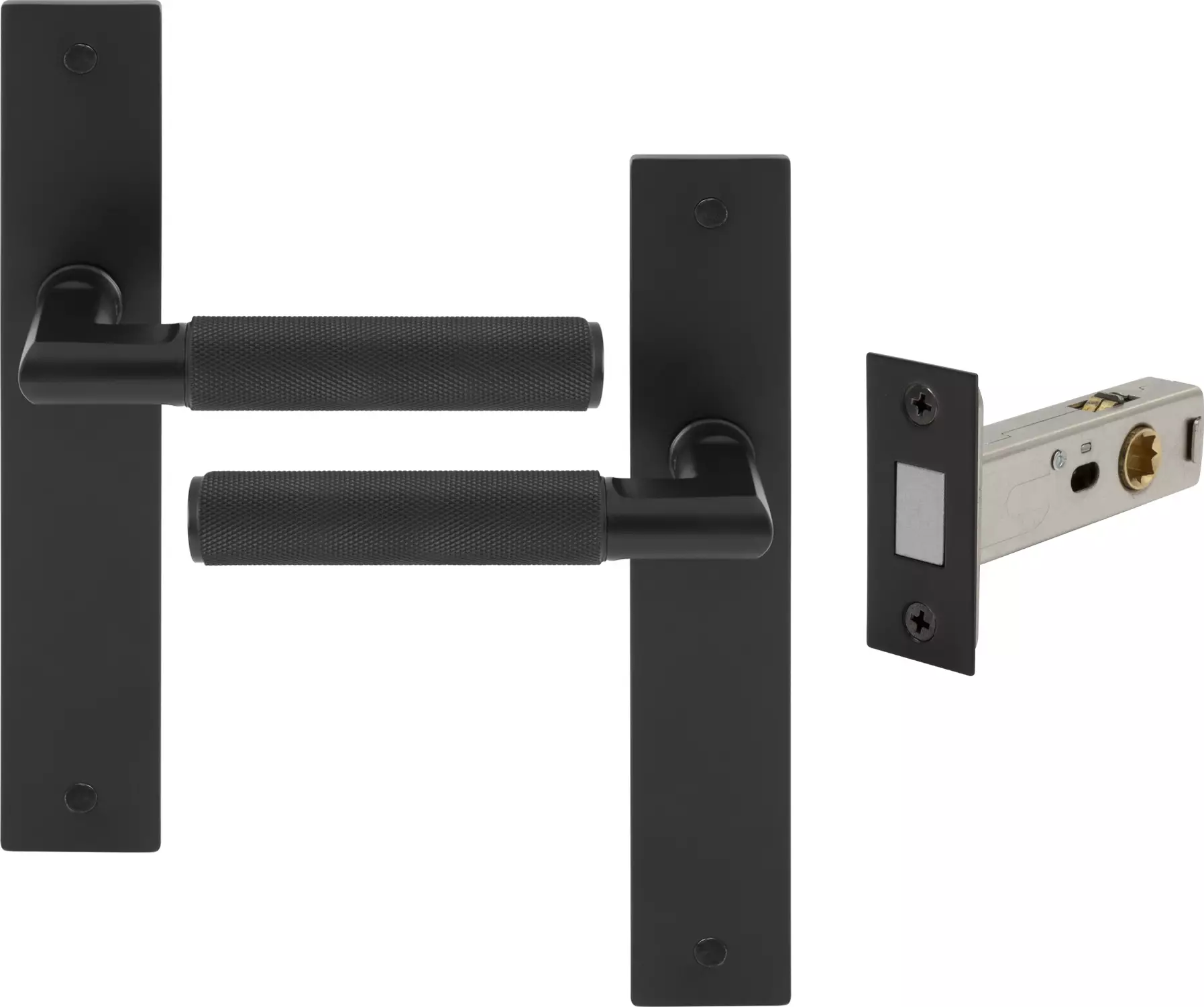 Lumina Longplate Passage Set - Magn. Latch - Diamond Knurl   - BLK