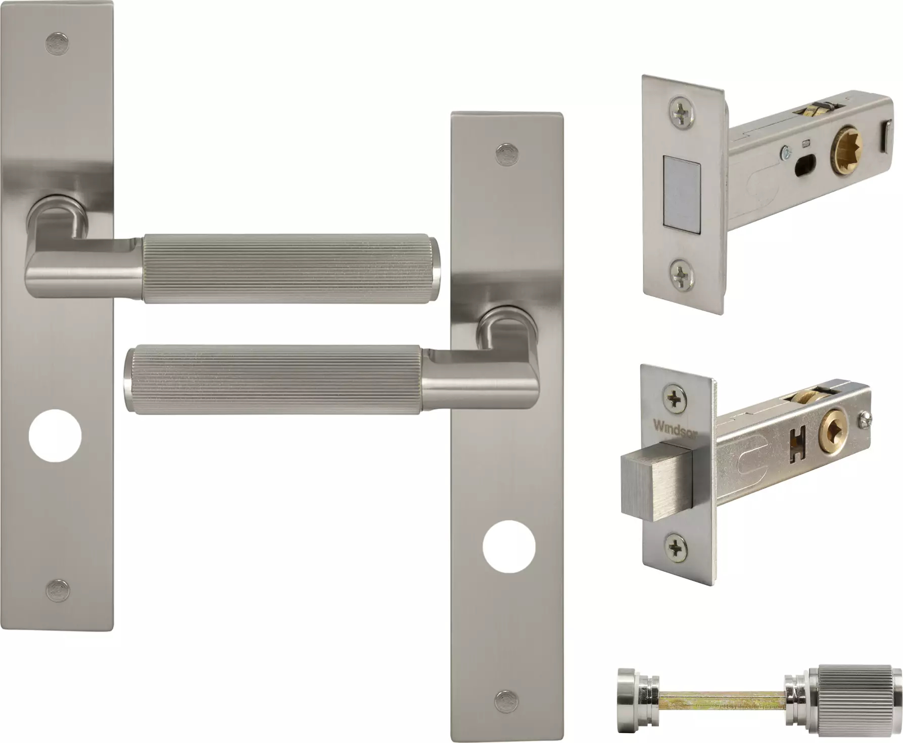 Lumina Longplate Privacy Set - Magn. Latch - Linear Knurl - BN