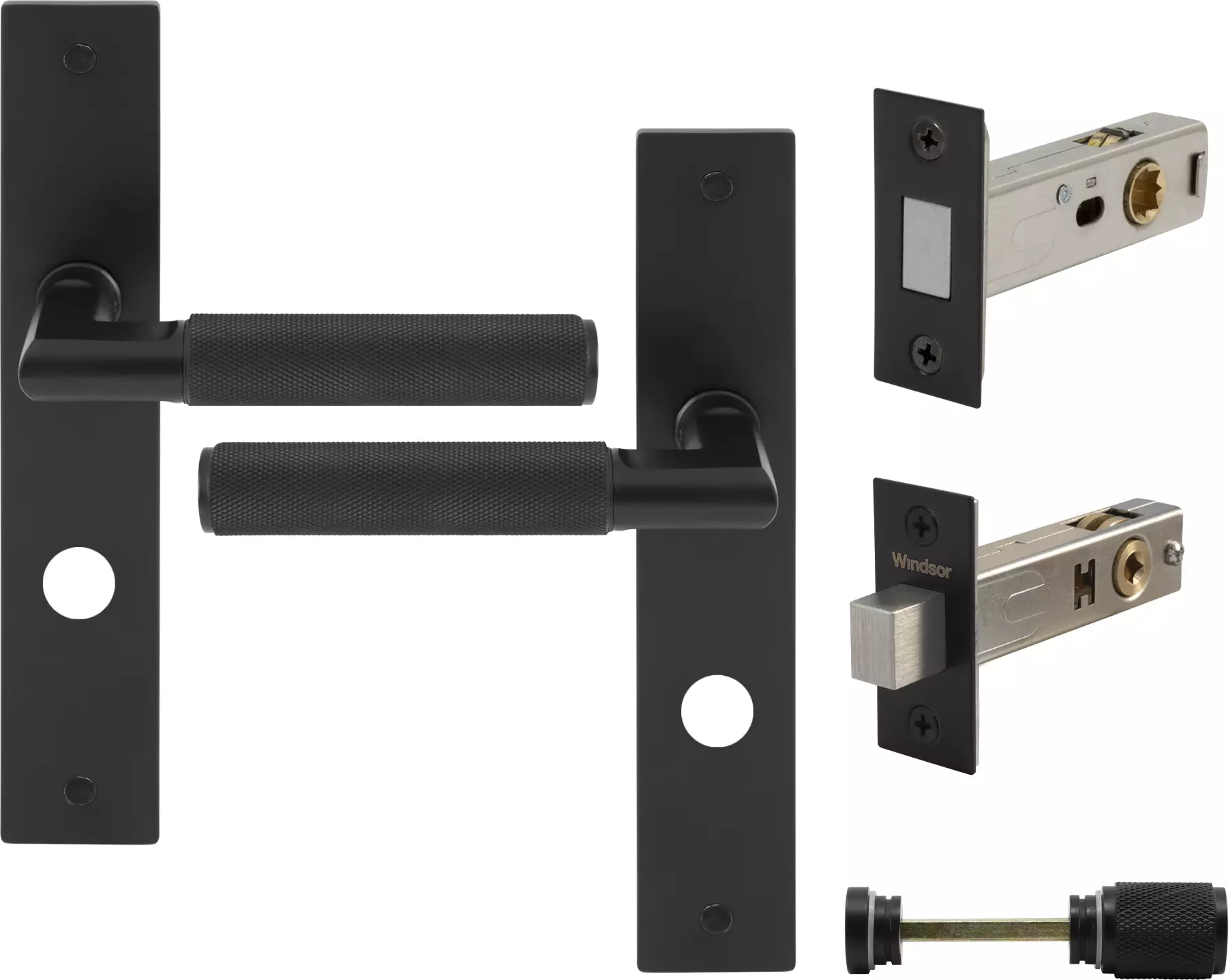 Lumina Longplate Privacy Set - Magn. Latch - Diamond Knurl   - BLK