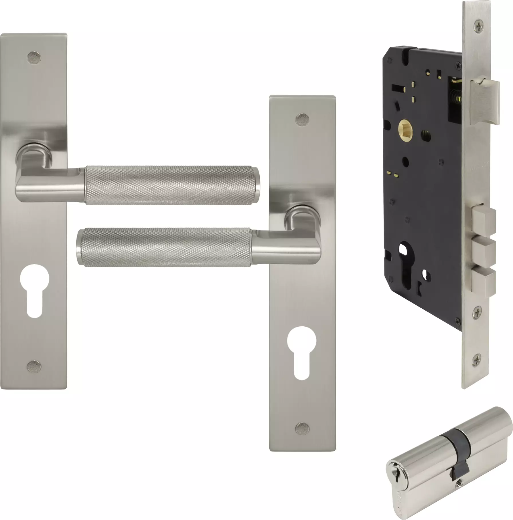 Lumina Longplate Entrance Set - K/K - Diamond Knurl  - BN