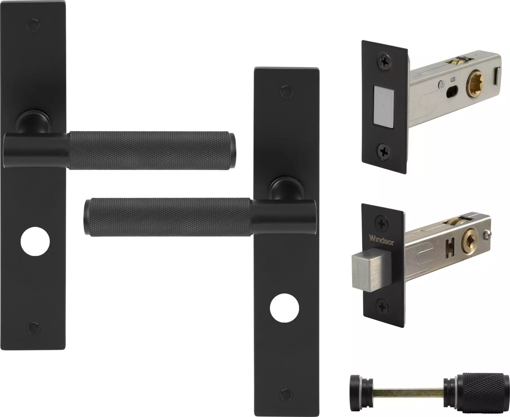 Verge Longplate Privacy Set - Magn. Latch - Diamond Knurl - BLK