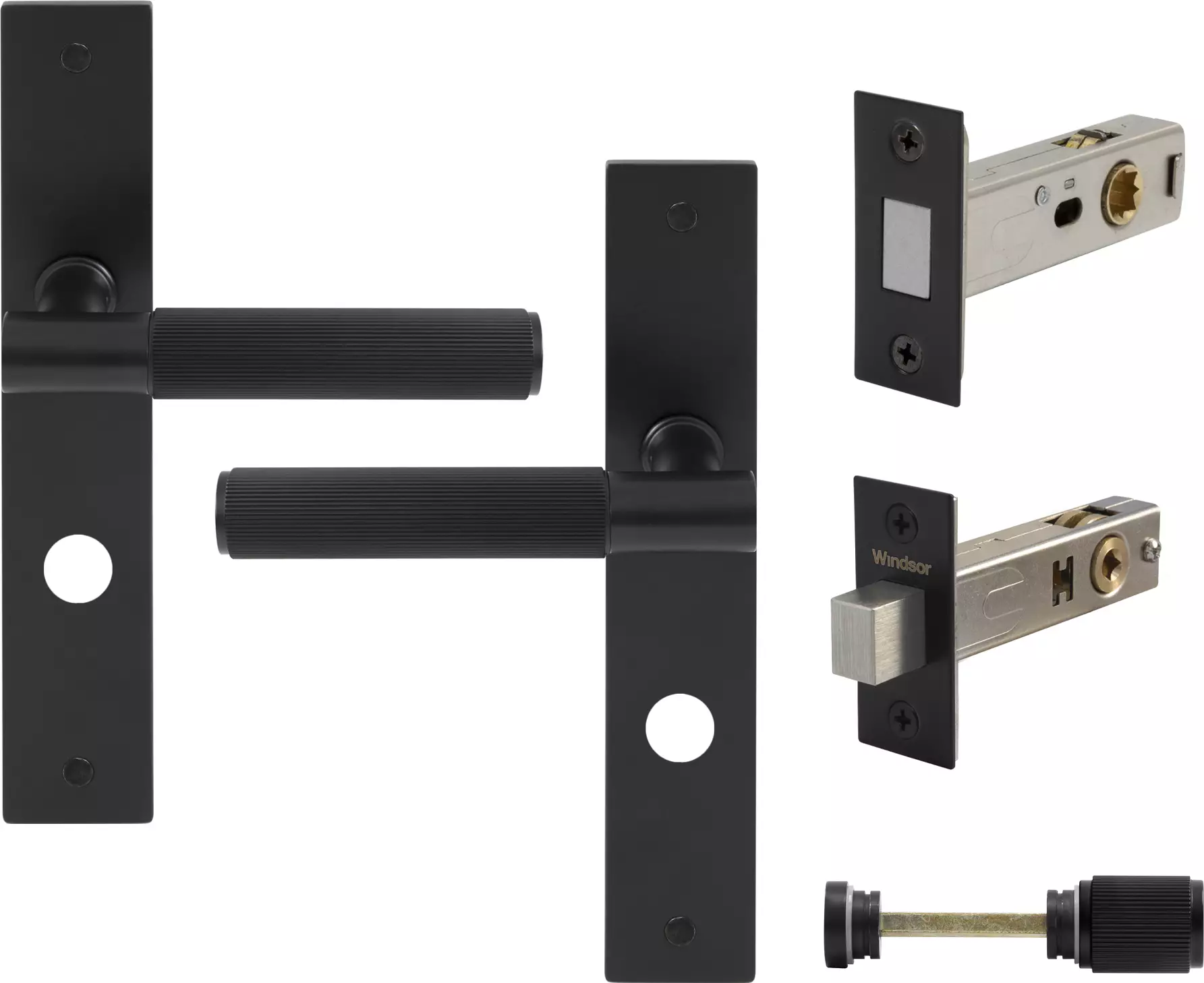 Verge Longplate Privacy Set - Magn. Latch - Linear Knurl - BLK