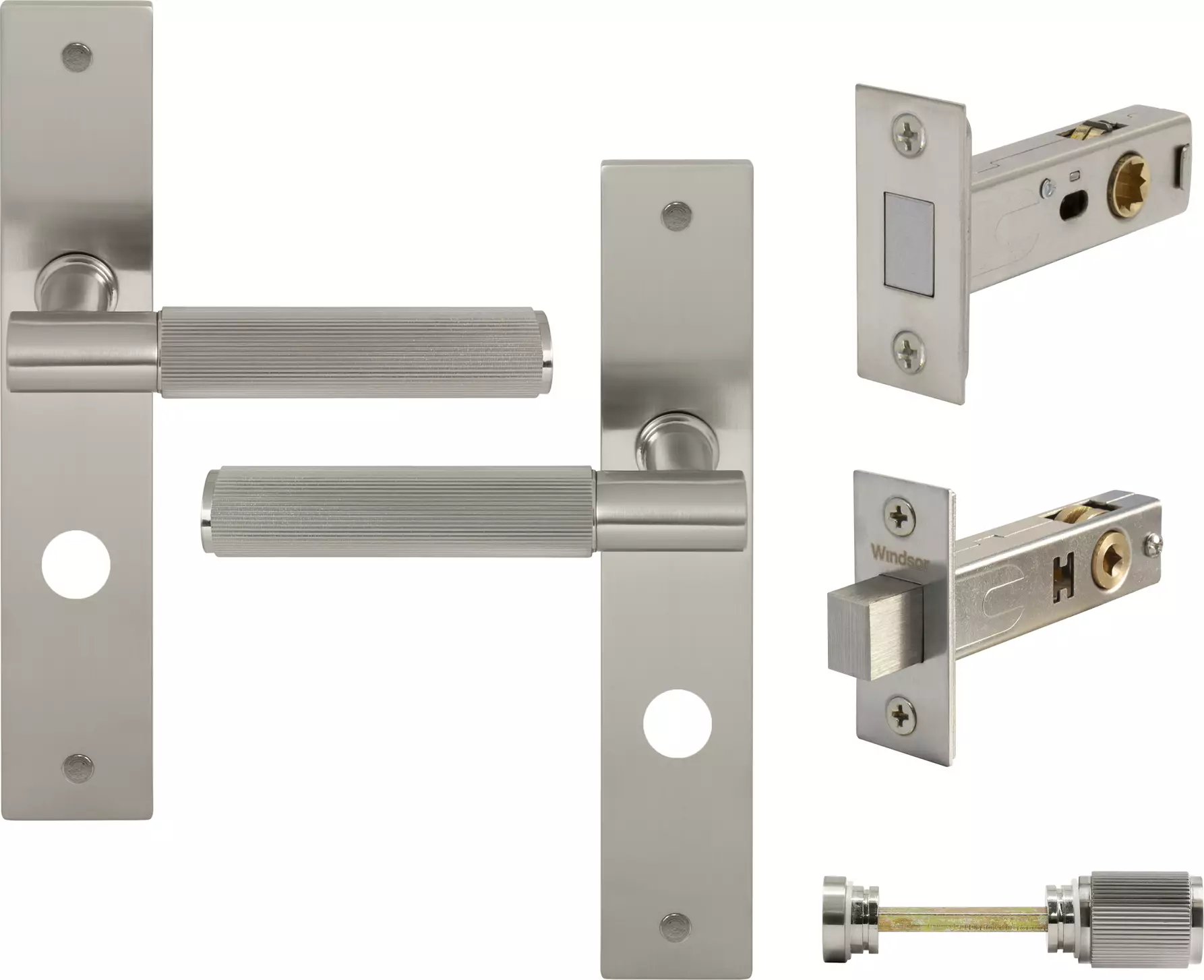 Verge Longplate Privacy Set - Magn. Latch - Linear Knurl - BN
