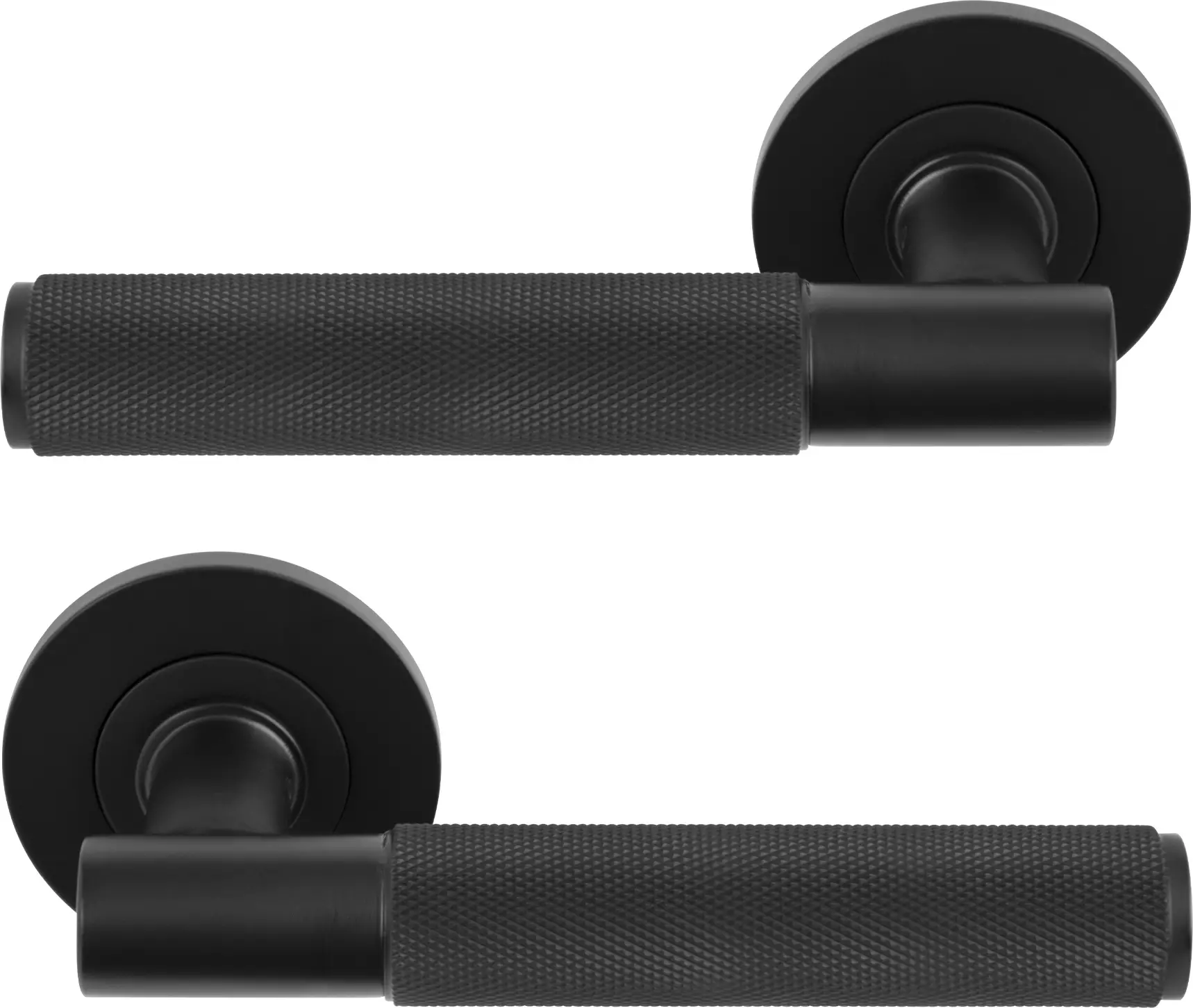 Verge Round Rose Lever Handles - Diamond Knurl - BLK