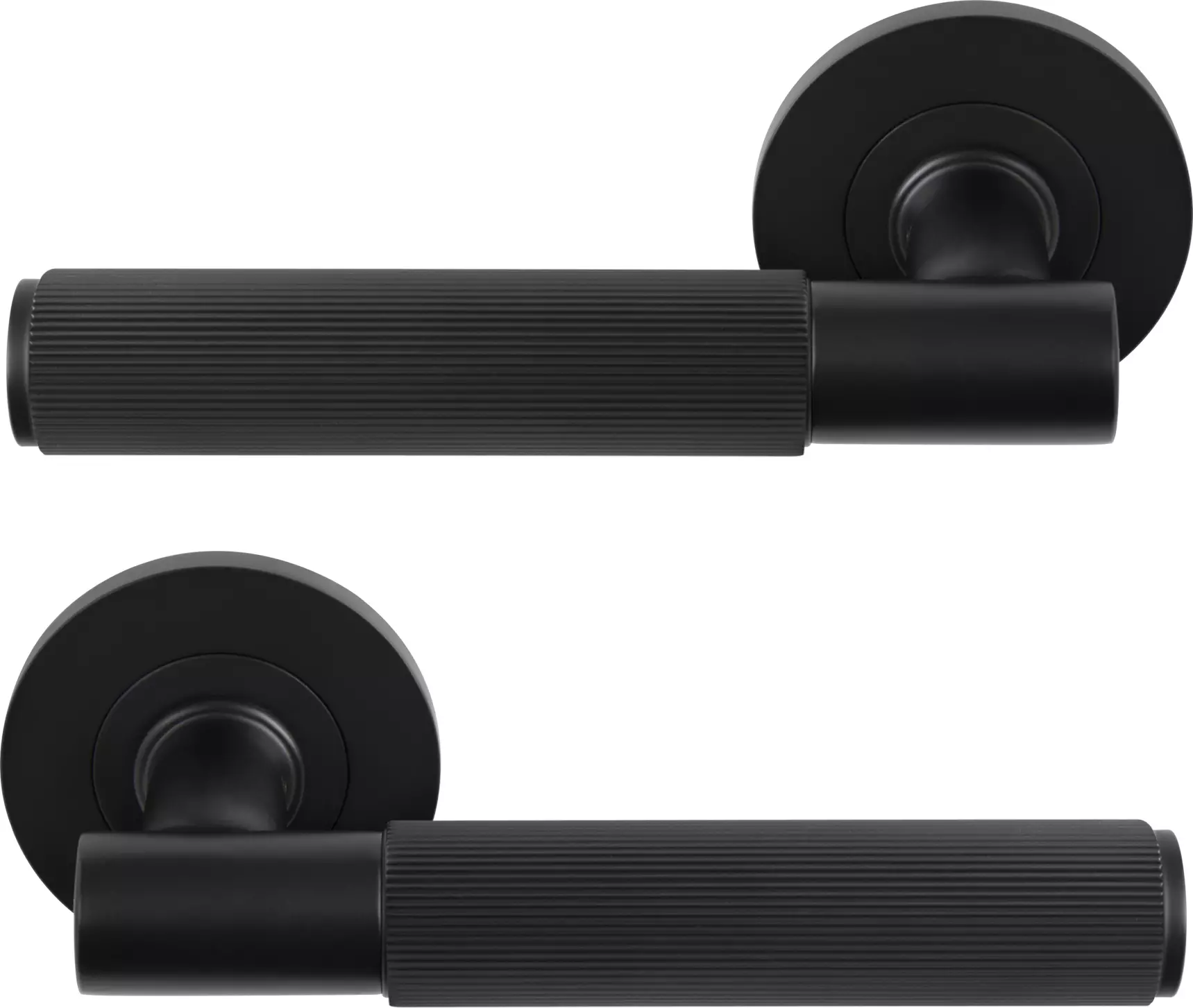 Verge Round Rose Lever Handles - Linear Knurl - BLK