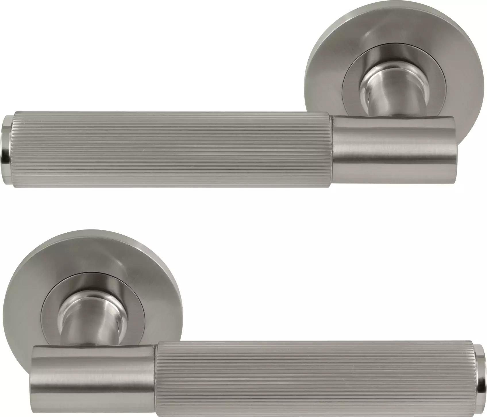 Verge Round Rose Lever Handles - Linear Knurl - BN