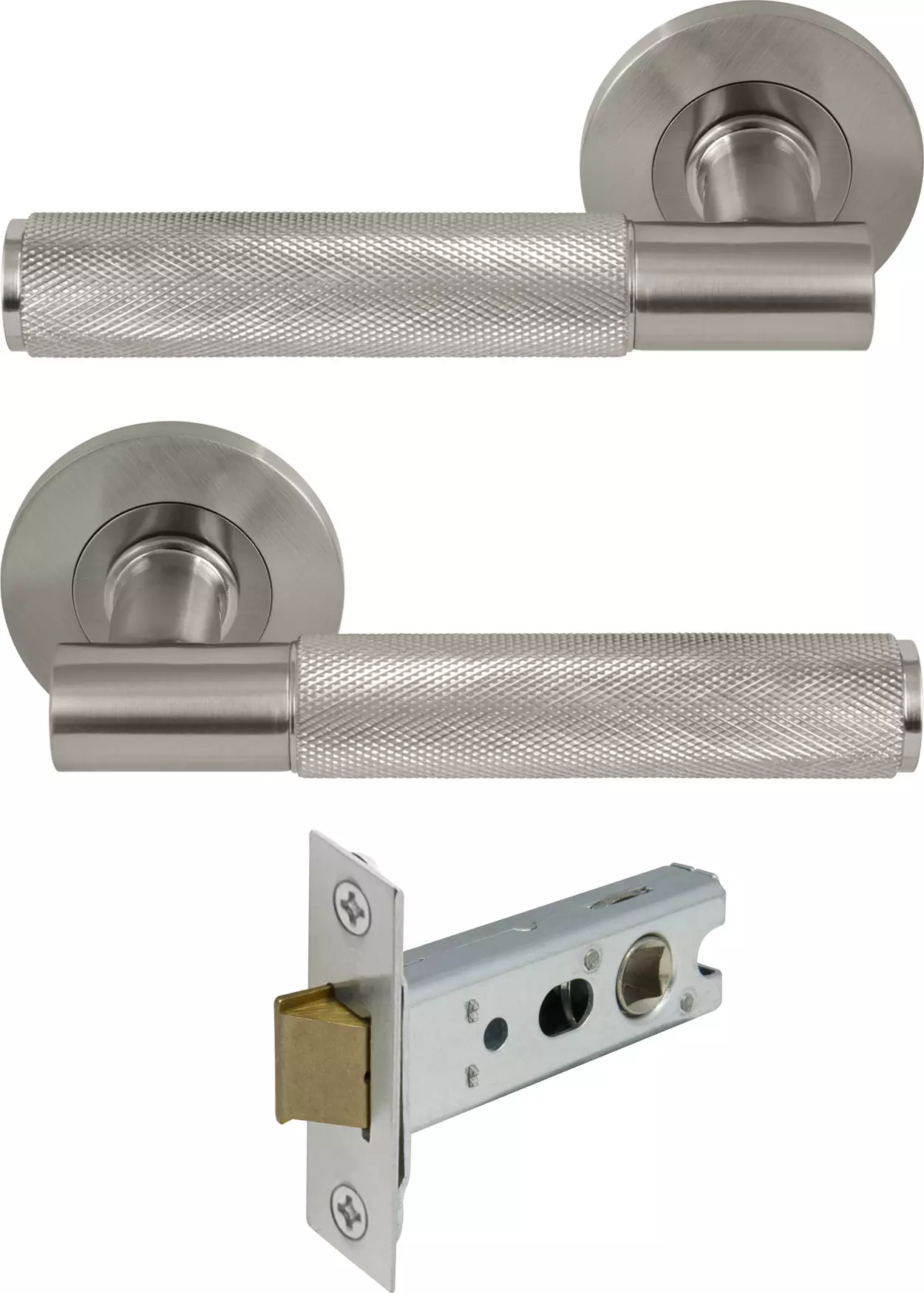 Verge Round Rose Passage Set - Diamond Knurl - BN