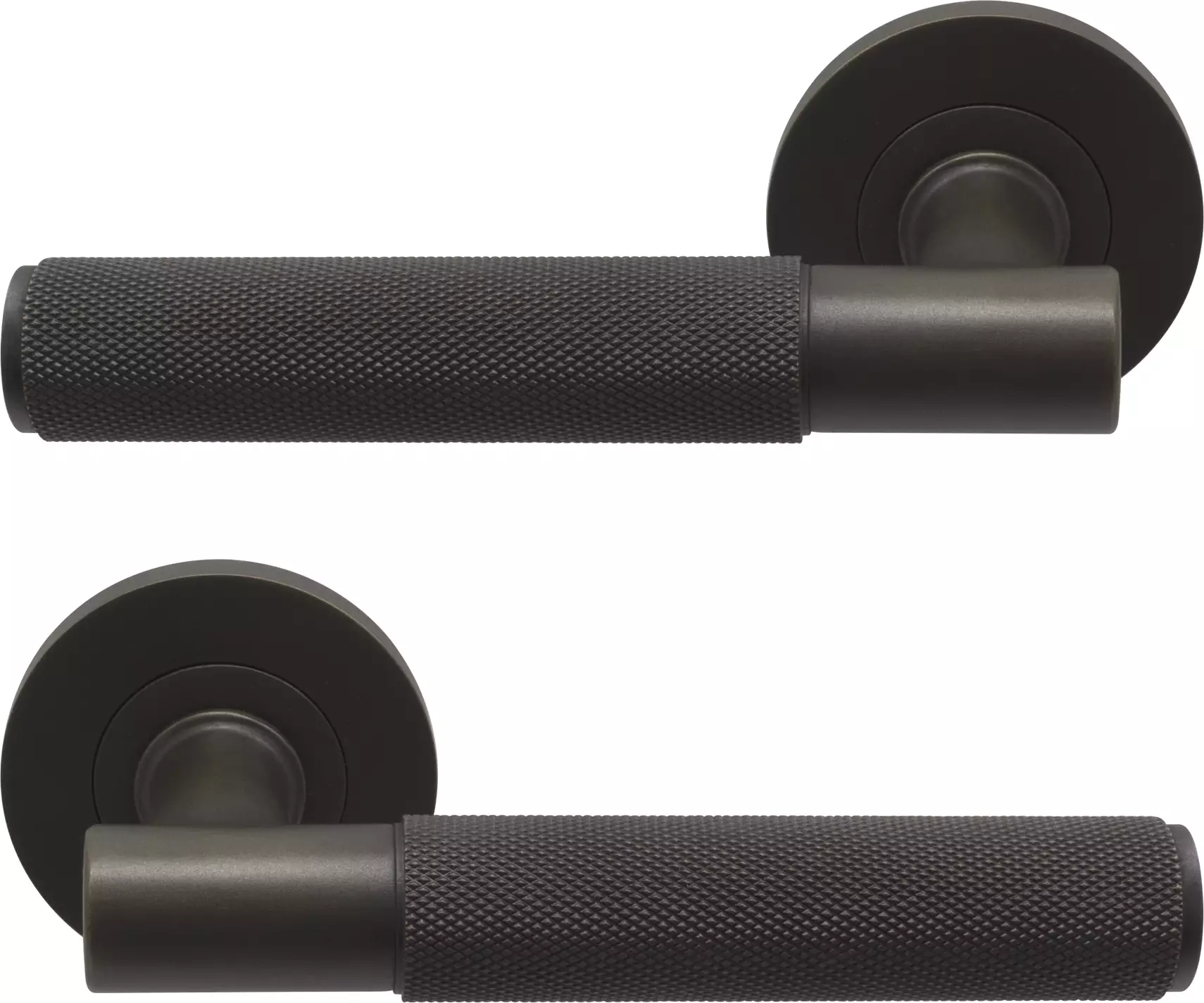 Verge Round Rose Lever Handles - Diamond Knurl - DRB