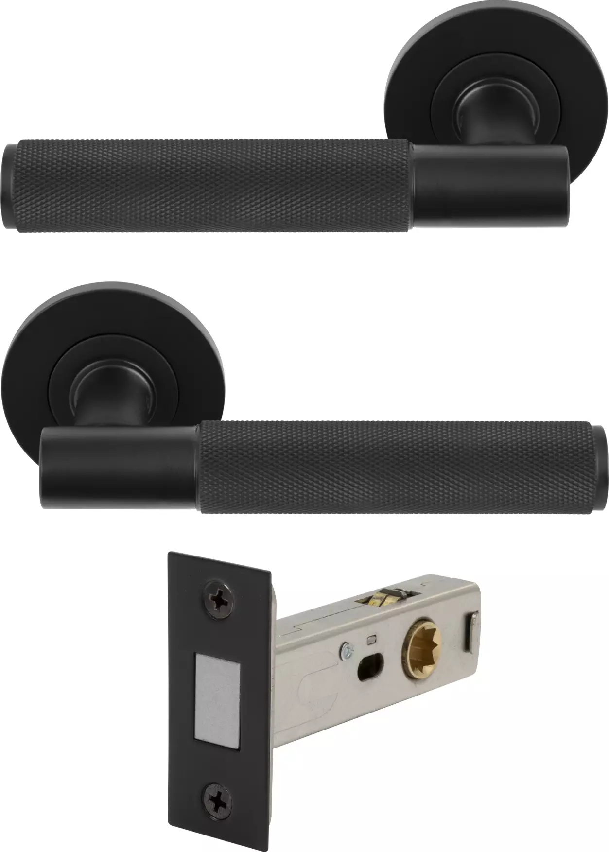 Verge Rose Passage Set - Magn. Latch - Diamond Knurl  - BLK
