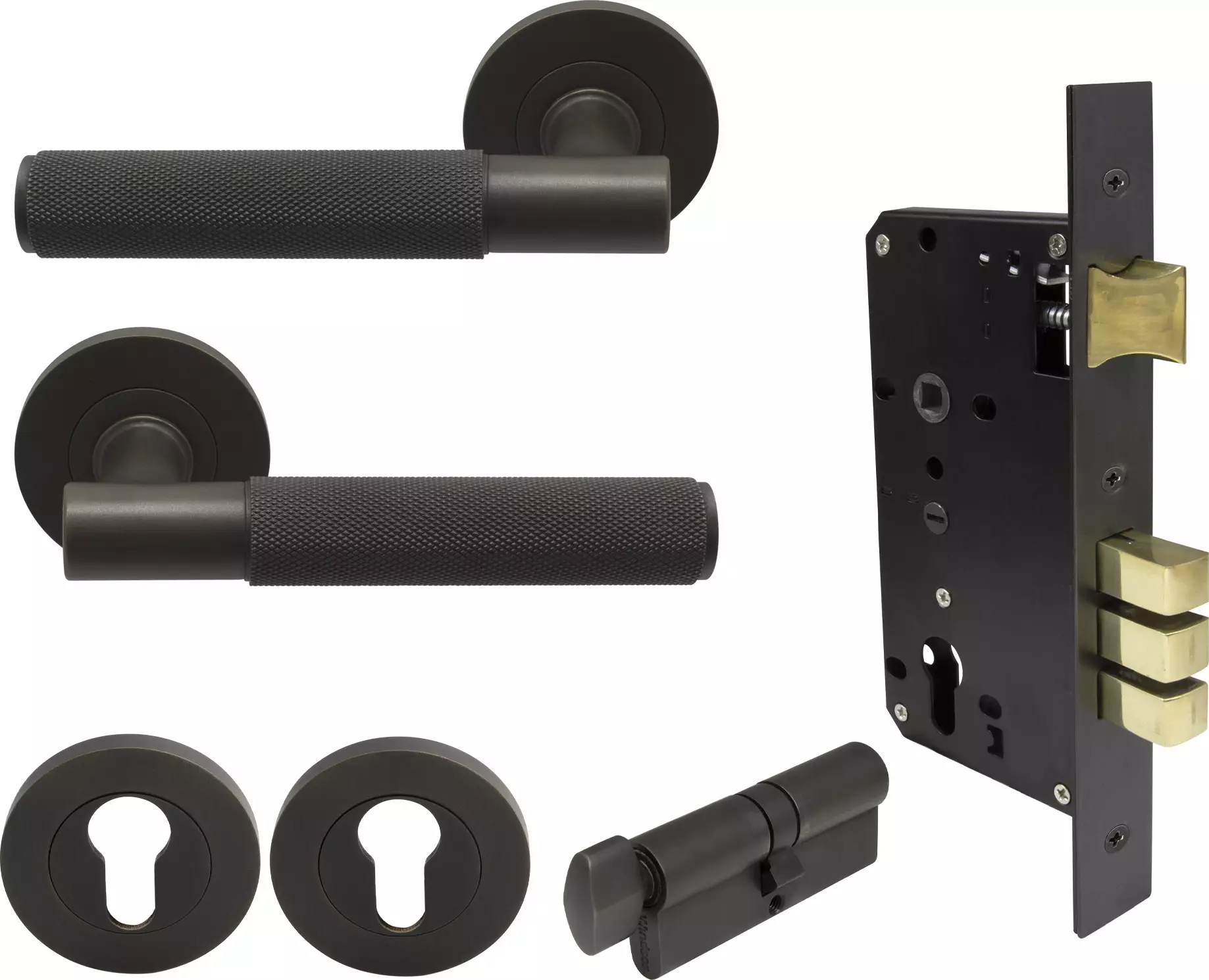 Verge Round Rose Entrance Set - K/T - Diamond Knurl - DRB