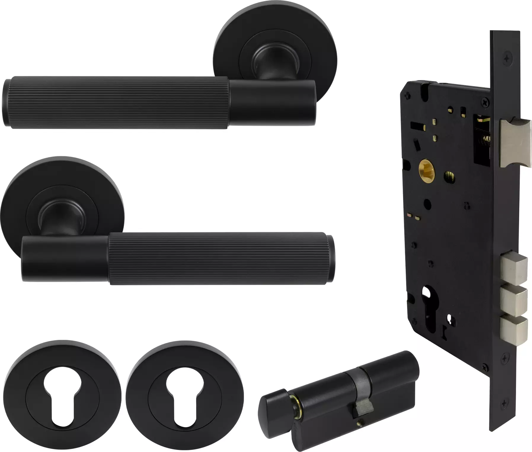 Verge Round Rose Entrance Set - K/T - Linear Knurl - BLK