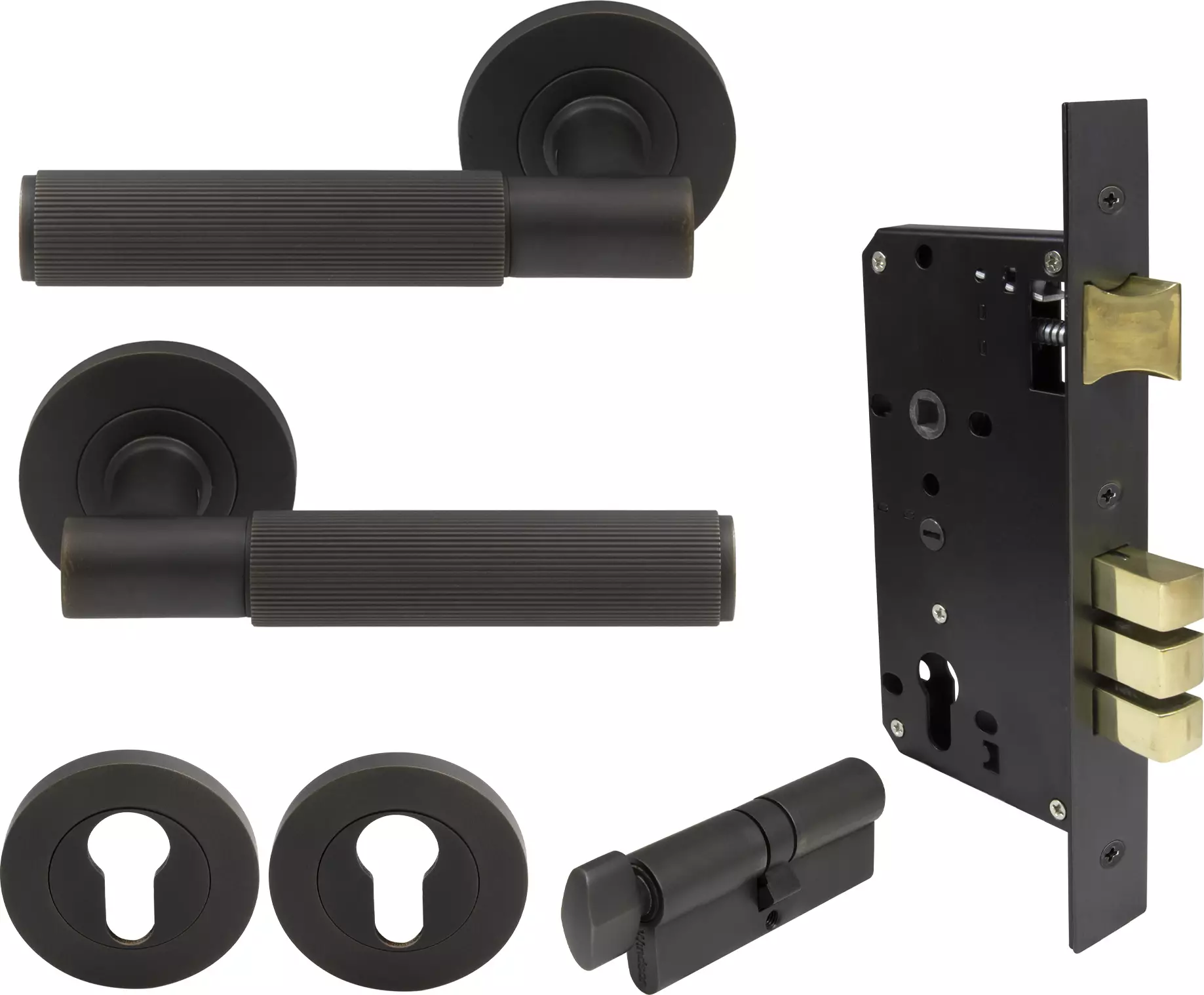 Verge Round Rose Entrance Set - K/T - Linear Knurl - DRB