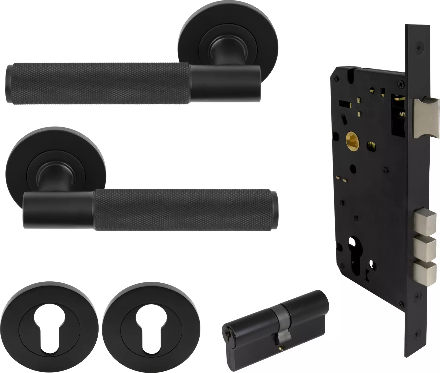 Verge Round Rose Entrance Set - K/K - Diamond Knurl  - BLK