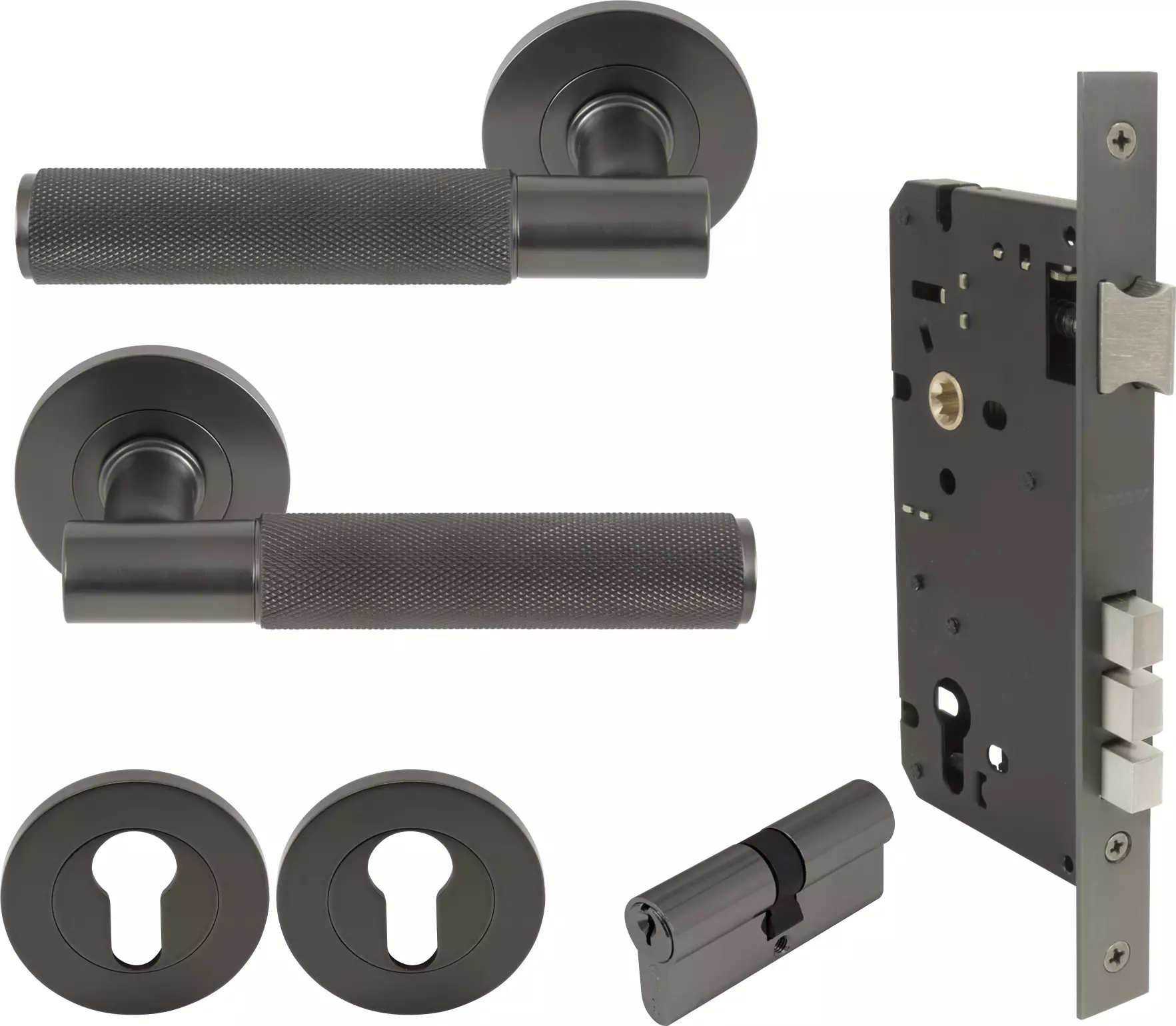 Verge Round Rose Entrance Set - K/K - Diamond Knurl  - GN