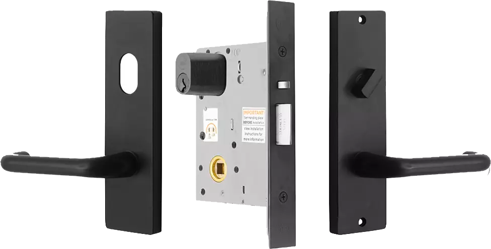 90 Lever on Plate - Entrance K/T Lock Kit - Extended Cyl - BLK