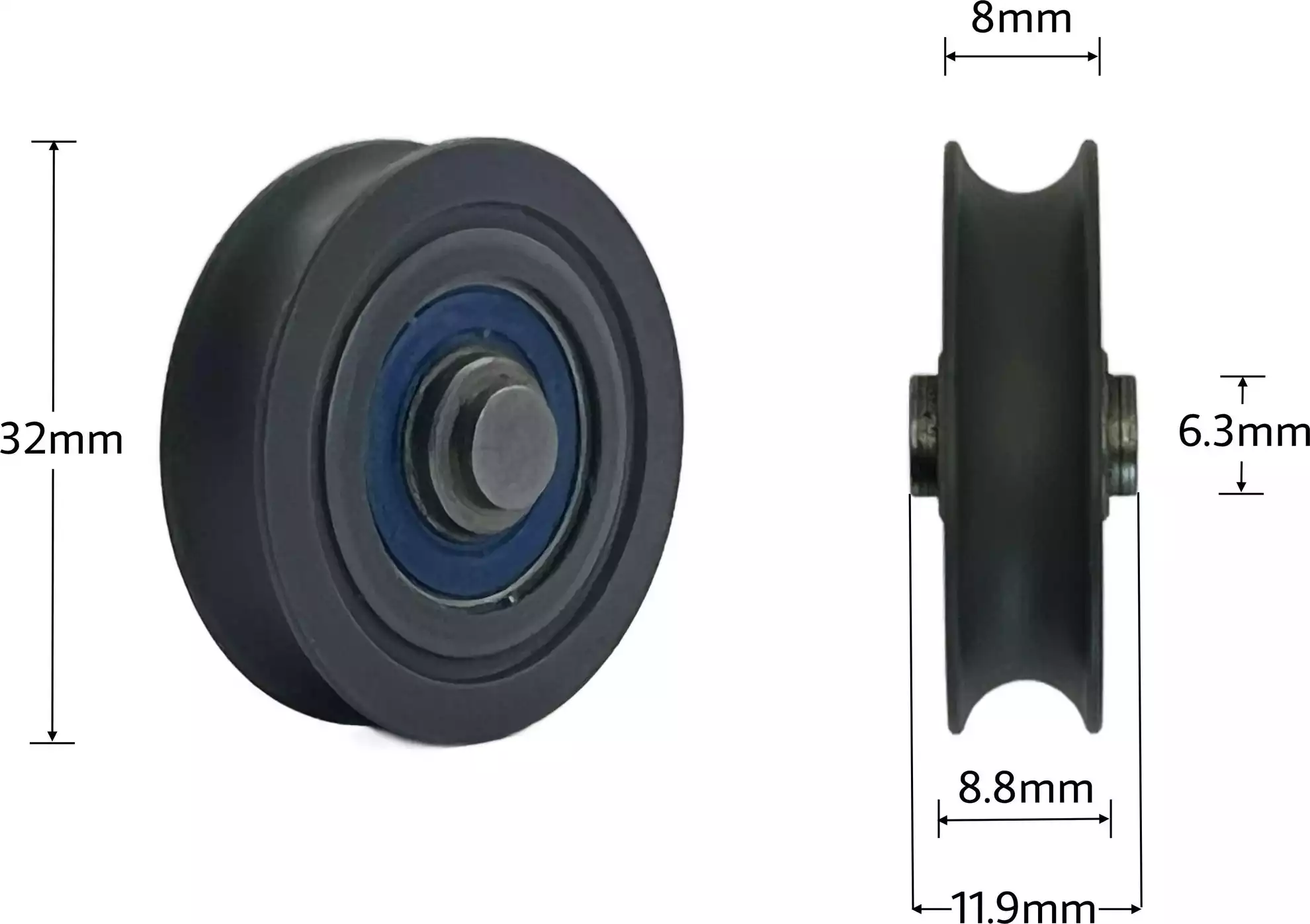 32mm Fixed Axle Nylon Roller - 50kg