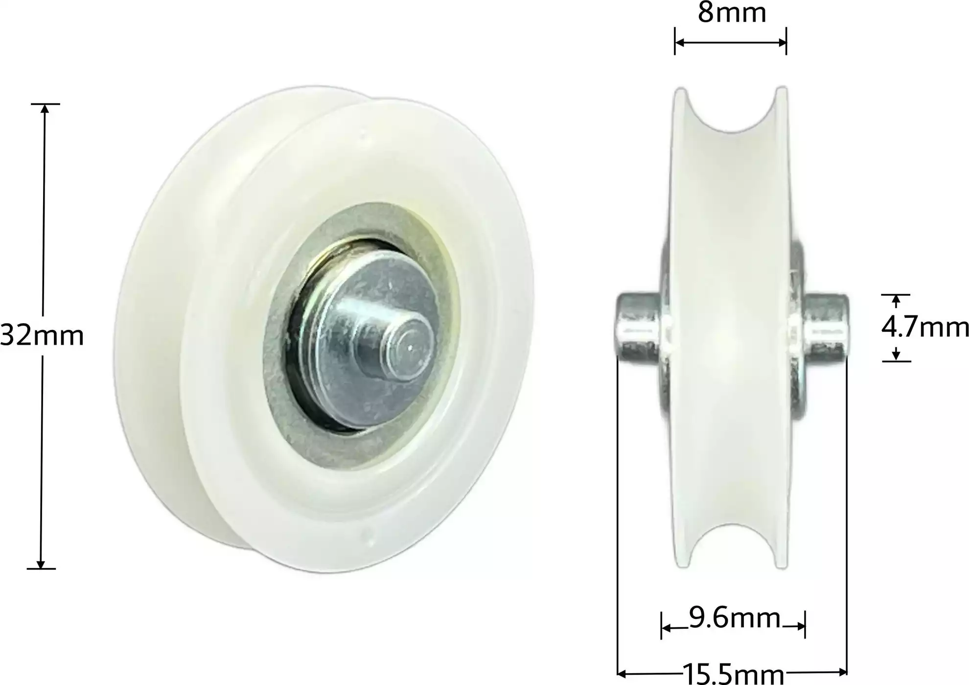 Grooved Nylon Wheel /w Fixed Axle (Pair)